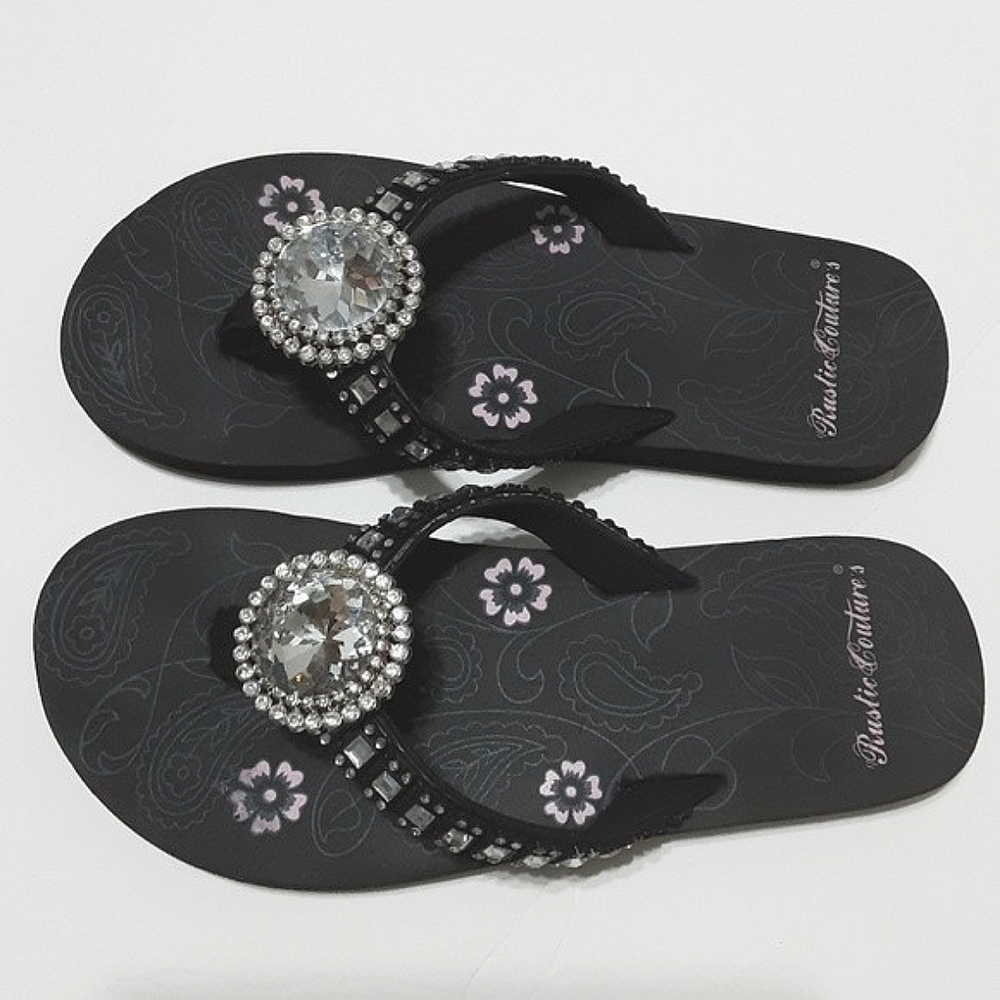 Rustic Couture Rhinestone Thong Sandals Bling Flip Flops Sparkle Summer US 7